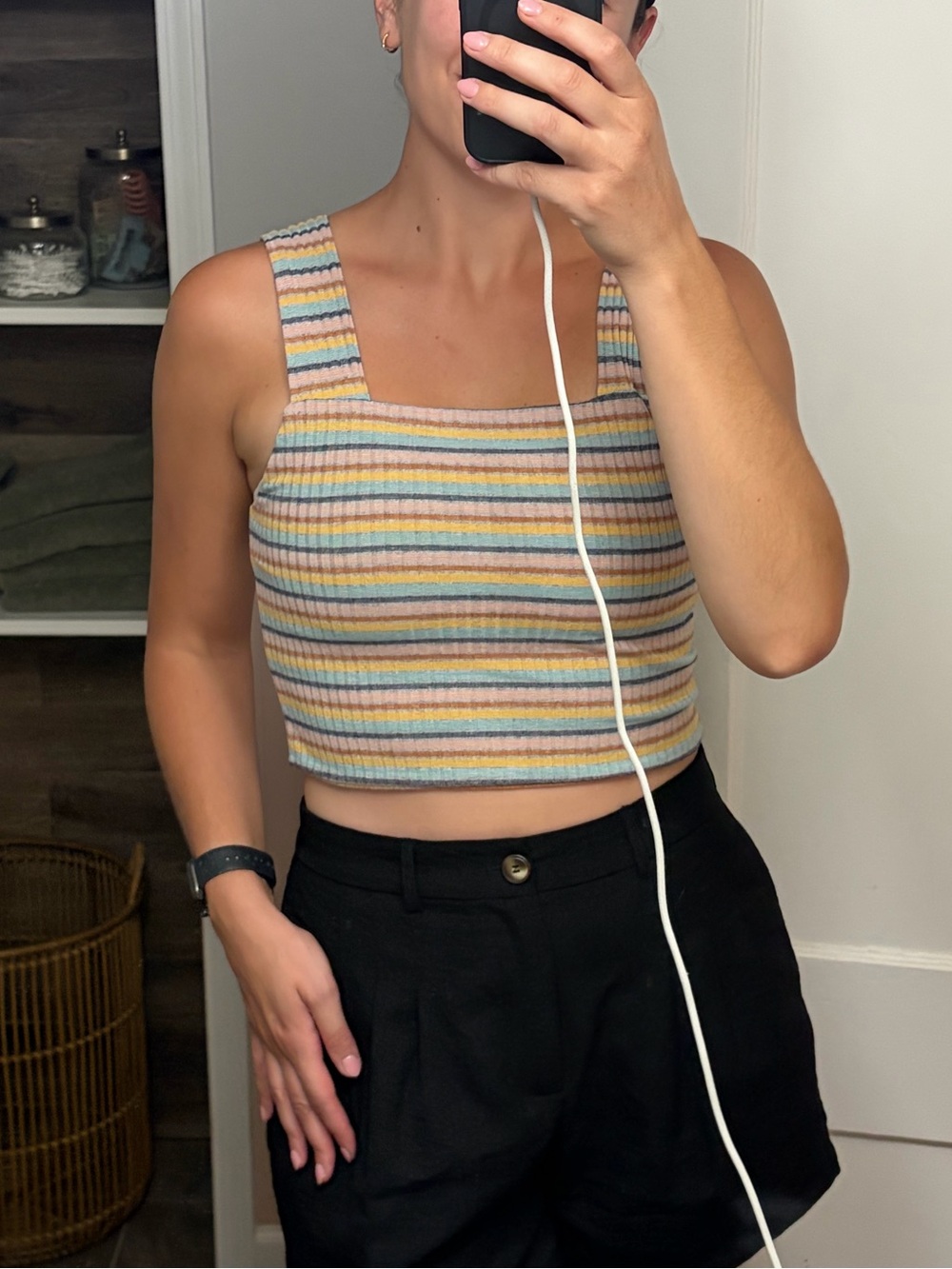 American Eagle Outfitters Multistripe Ribbed Square-Neck Crop Top